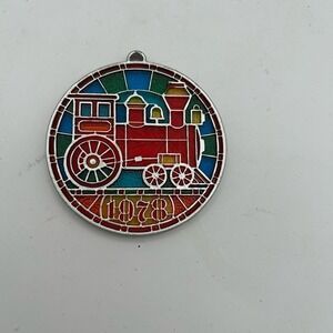 VTG Hallmark Ornament Tiffany Classics Train 1978 Acrylic Faux Stained Glass 3"
